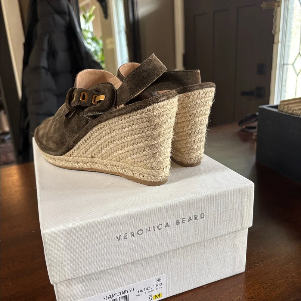 Veronica Beard Suede Espadrille Wedge in Military Green. Size 9M. Worn twice. - Picture 5 of 8